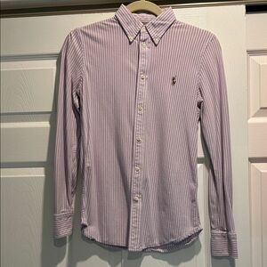Ralph Lauren Women's Lavender Striped Button-Down Shirt Oxford Knit